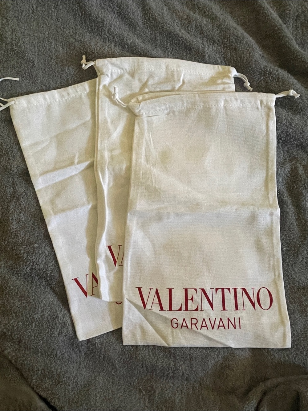 Valentino Garavani White Drawstring Dust Bags with Red Logo - Set of 3